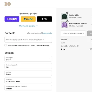 Cpatura de pantalla de teinda online.